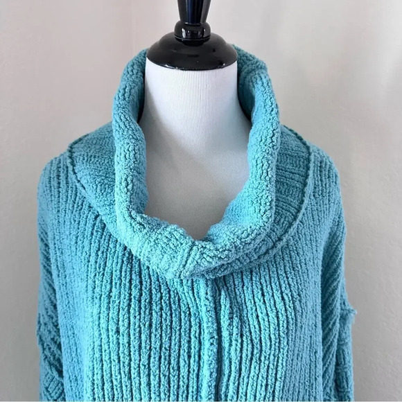 Free People Be Yours Pullover Aqua Emerald Blue Chunky Knit Medium - Picture 10 of 10